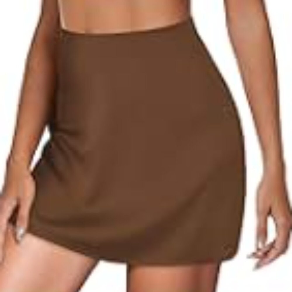 Tempo Paris | A-Line Satin Mini Skirt | Brown